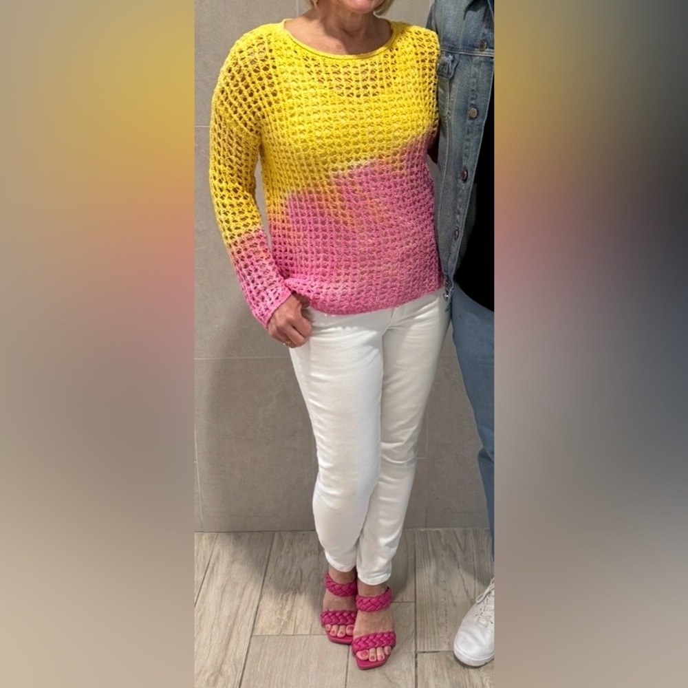 Gorgeous In Yellow & Pink Boutique Sweater Chic View 2